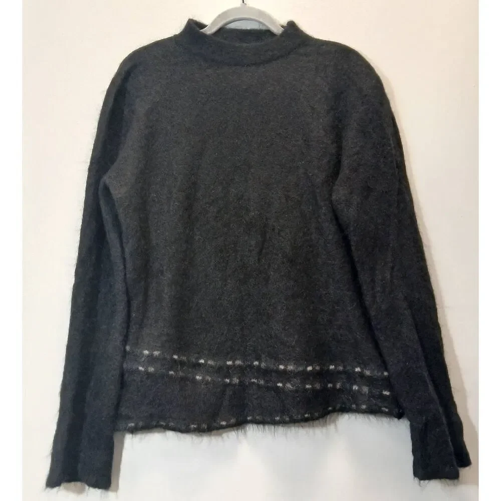 Migoscha womens medium sweater super kid mohair Italian black tan mockneck